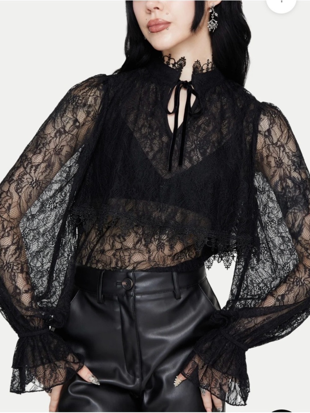 Disturbia Darkwave Tie Neck Lace Blouse